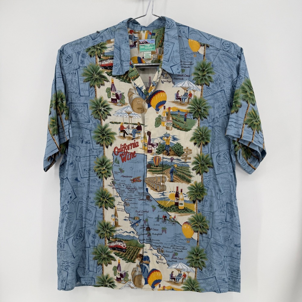 Reyn Spooner Button-Up Shirt Mens XXL Blue Scenic Rayon California Wine Napa